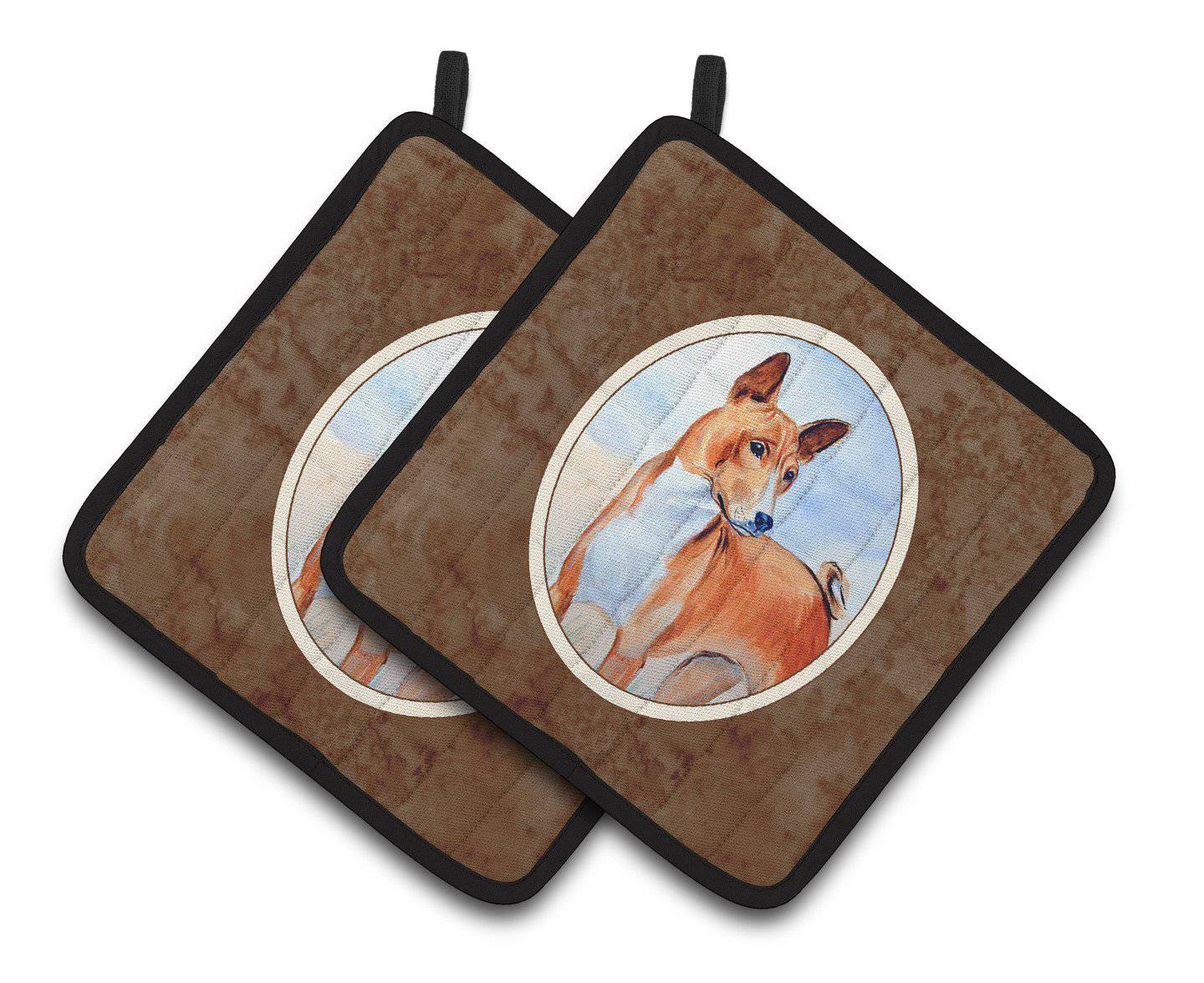 Red and White Basenji Pair of Pot Holders 7223PTHD - the-store.com