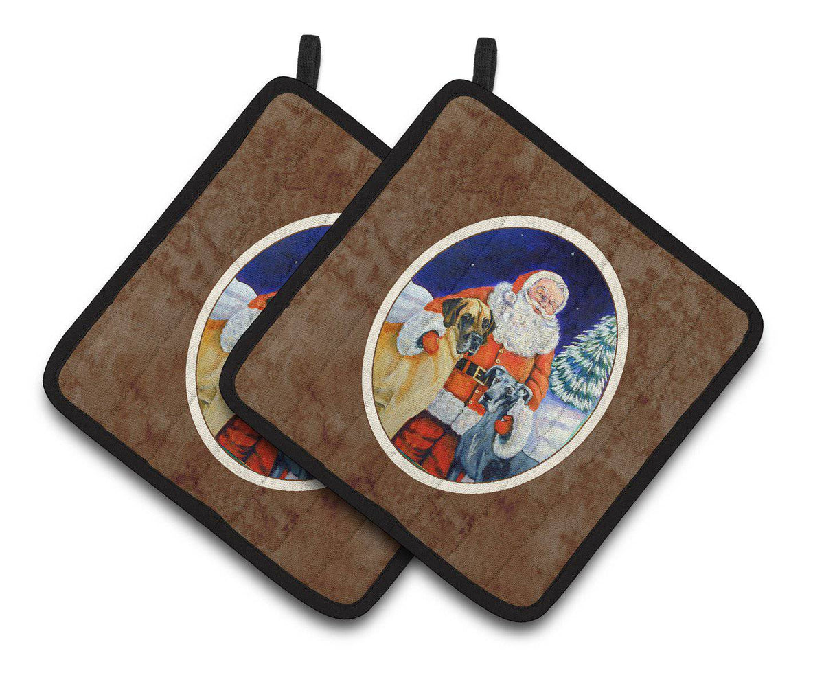 Santa Claus with Great Dane Pair of Pot Holders 7232PTHD - the-store.com