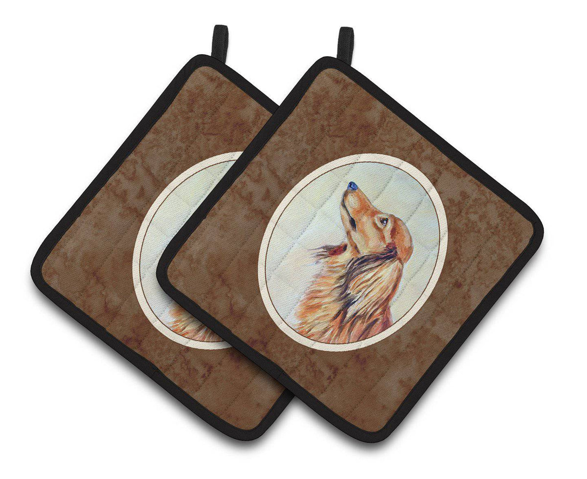 Long Haired Red Dachshund Pair of Pot Holders 7240PTHD - the-store.com