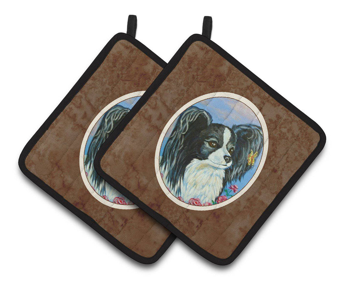 Black and White Papillon Pair of Pot Holders 7247PTHD - the-store.com