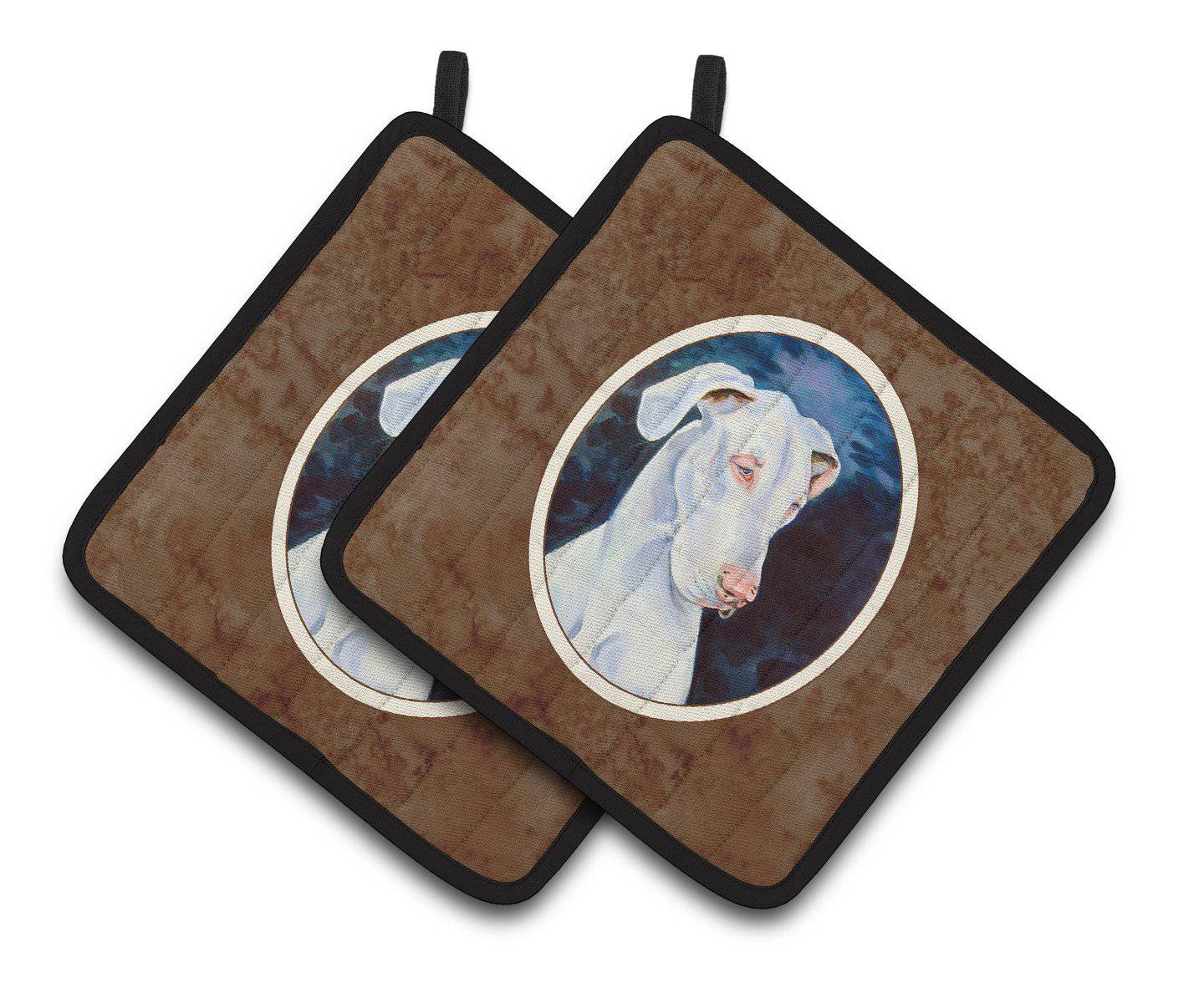 White Great Dane Pair of Pot Holders 7279PTHD - the-store.com