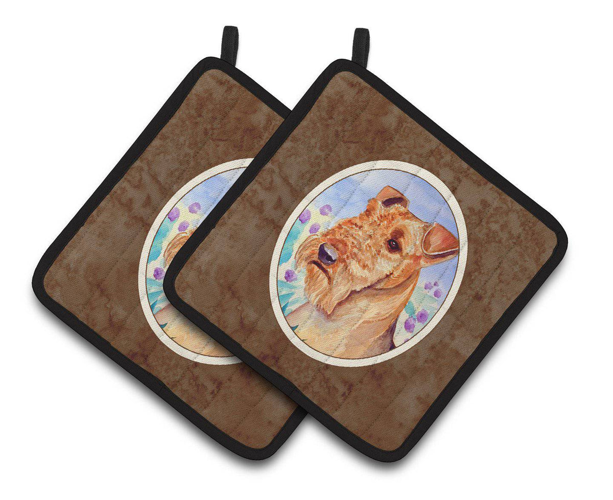 Airedale Terrier in Flowers Pair of Pot Holders 7007PTHD - the-store.com