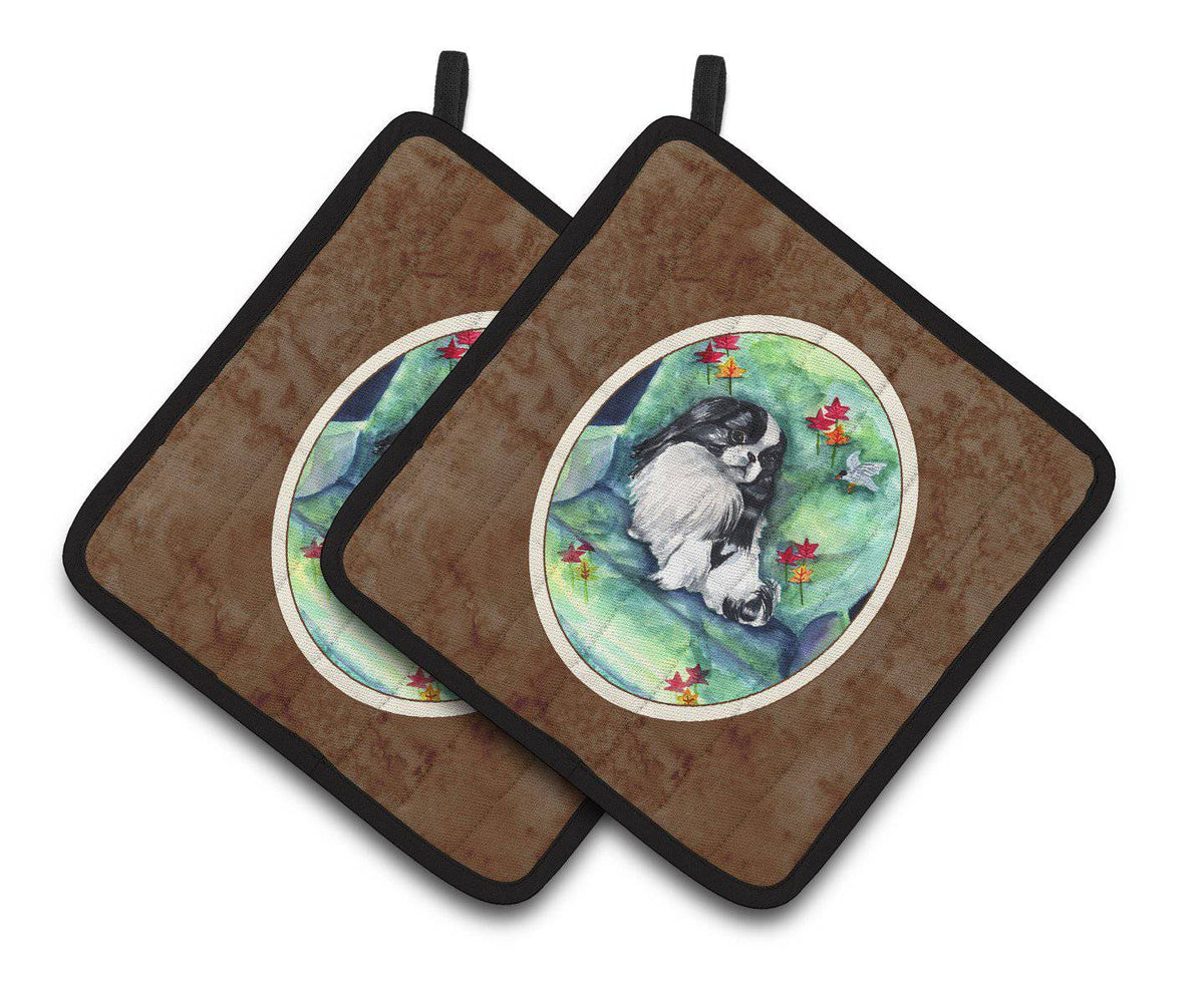 Japanese Chin in Momma&#39;s Chair Pair of Pot Holders 7034PTHD - the-store.com