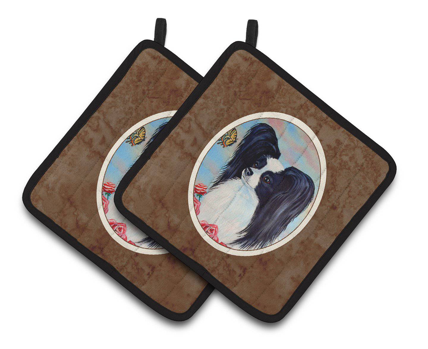 Papillon Black and White Pair of Pot Holders 7040PTHD - the-store.com