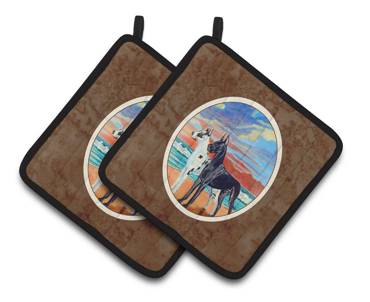 At sunset Great Dane Harlequin and Black Pair of Pot Holders 7051PTHD - the-store.com