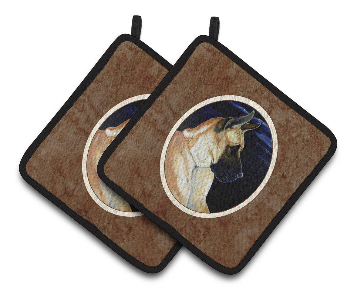 Fawn Great Dane in the Moonlight Pair of Pot Holders 7059PTHD - the-store.com