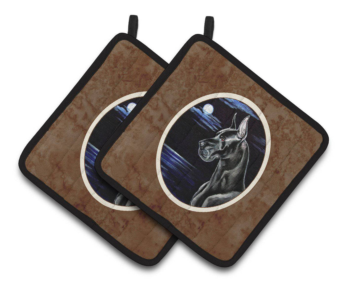 Black Great Dane in the Moonlight Pair of Pot Holders 7060PTHD - the-store.com