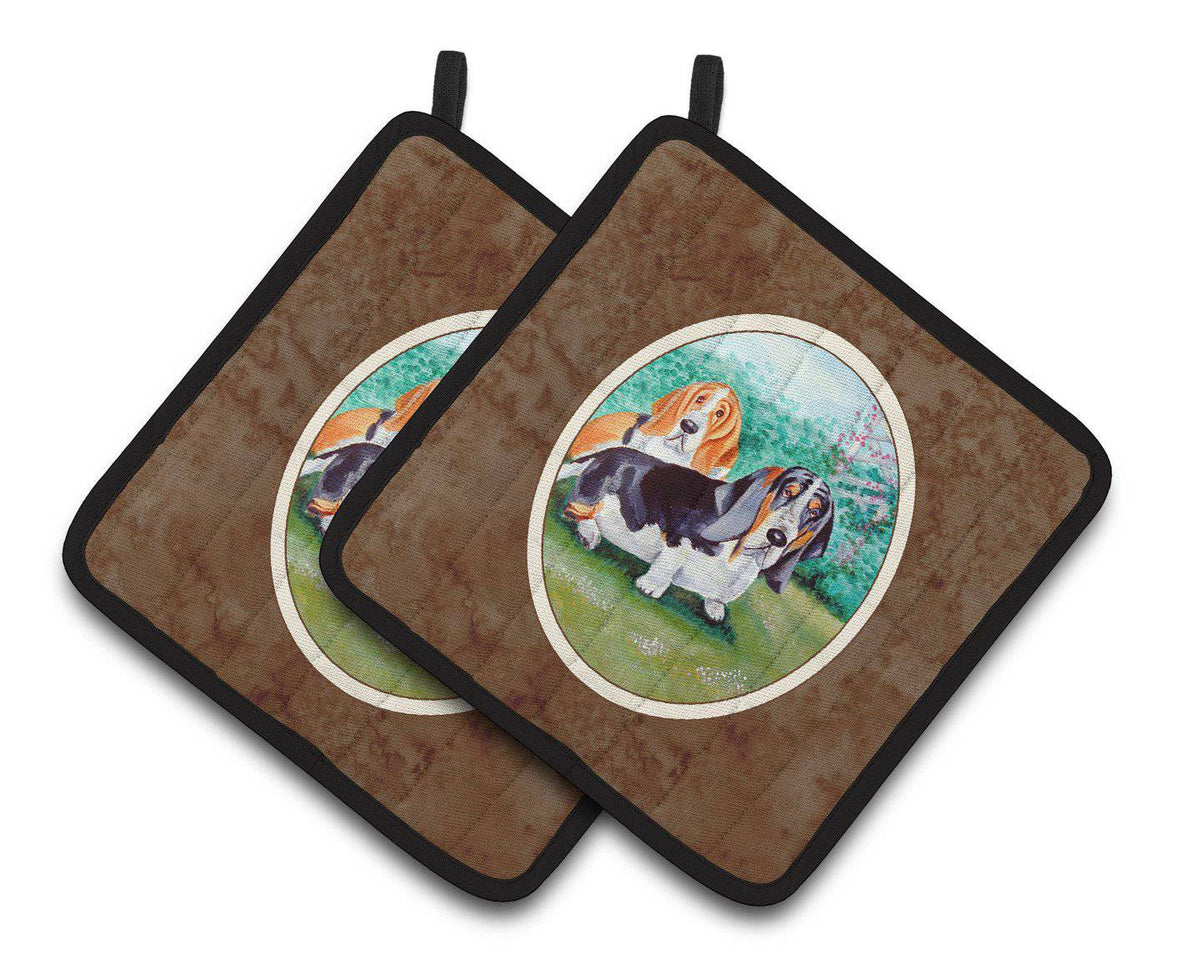 Basset Hound Double Trouble Pair of Pot Holders 7061PTHD - the-store.com