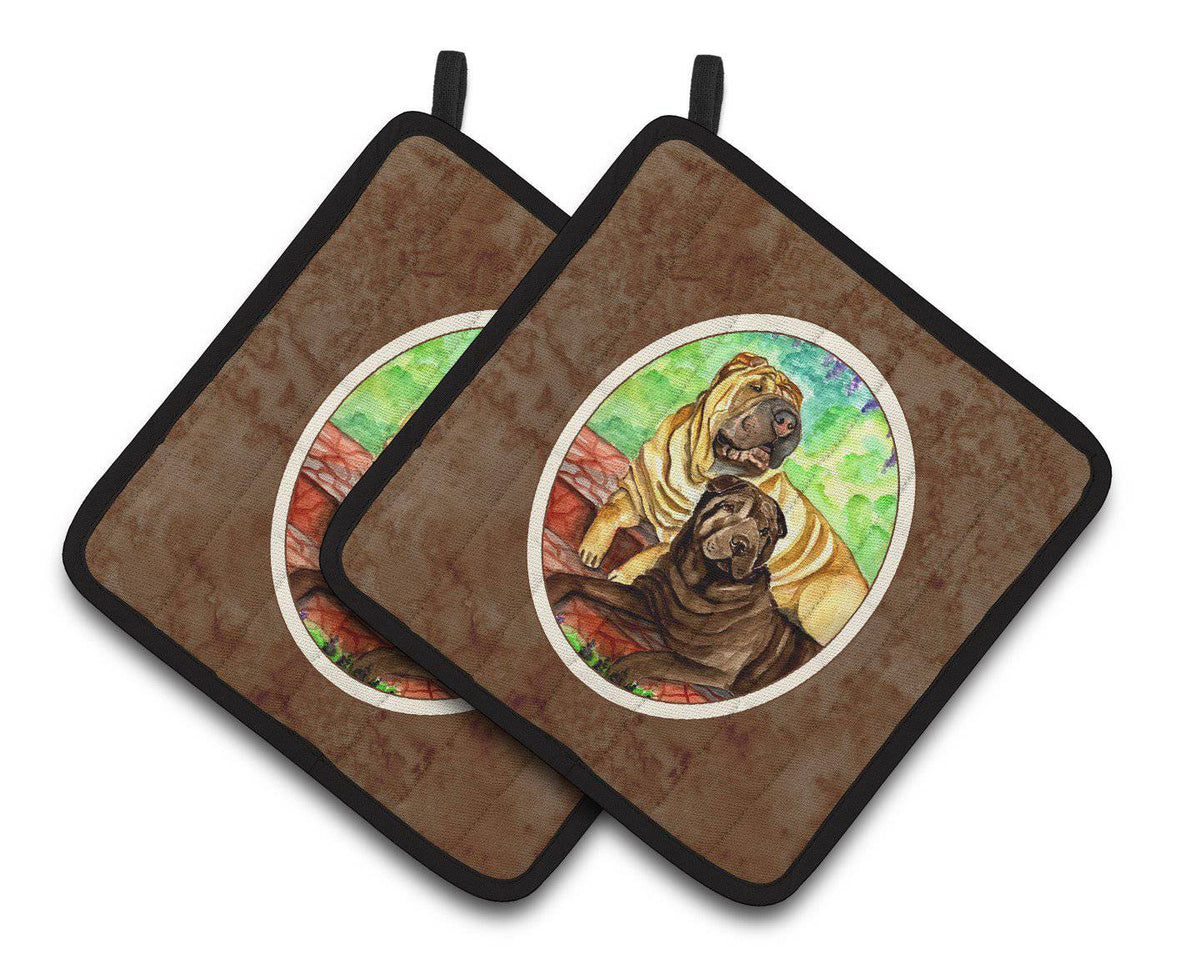 Shar Pei Fawn and Chocolate Pair of Pot Holders 7070PTHD - the-store.com