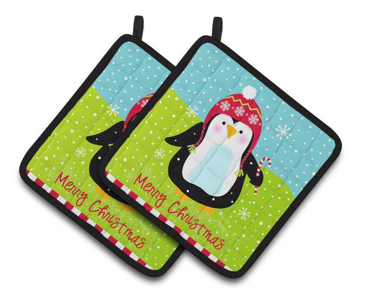 Merry Christmas Happy Penguin Pair of Pot Holders VHA3015PTHD - the-store.com