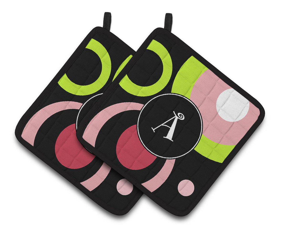 Letter A Monogram - Retro in Black Pair of Pot Holders AM1002-APTHD - the-store.com