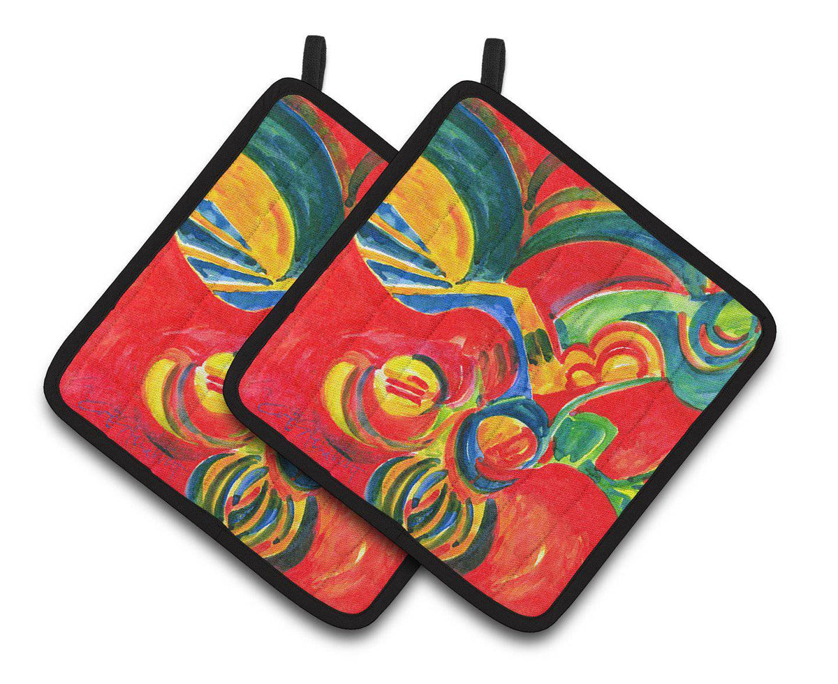 Christmas Holly Berries Abstract Pair of Pot Holders 6128PTHD - the-store.com