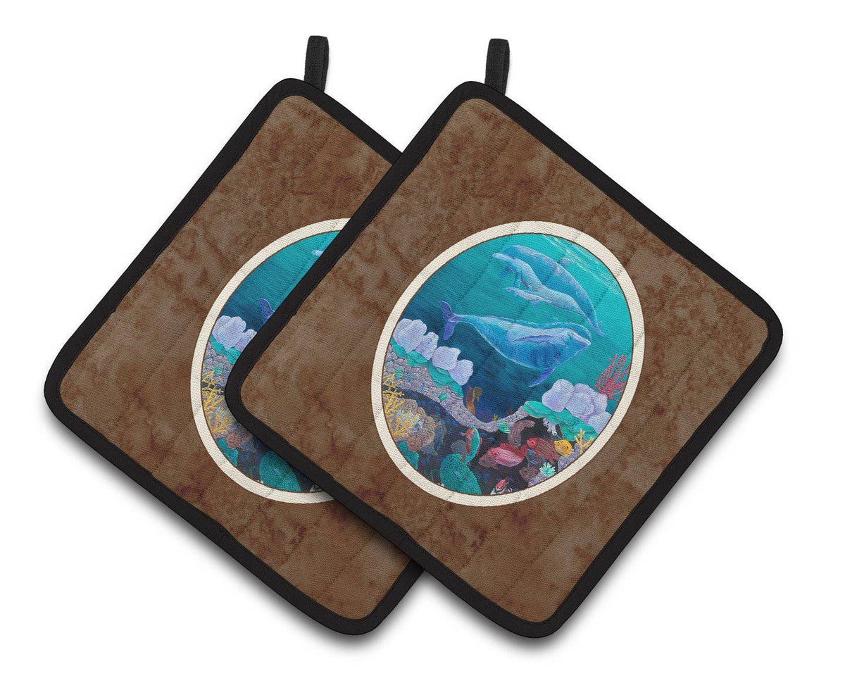 Dolphin Familty Swimming Pair of Pot Holders 7143PTHD - the-store.com