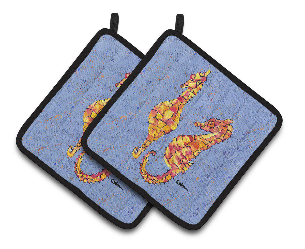 Seahorses on Blue Pair of Pot Holders 8526PTHD - the-store.com