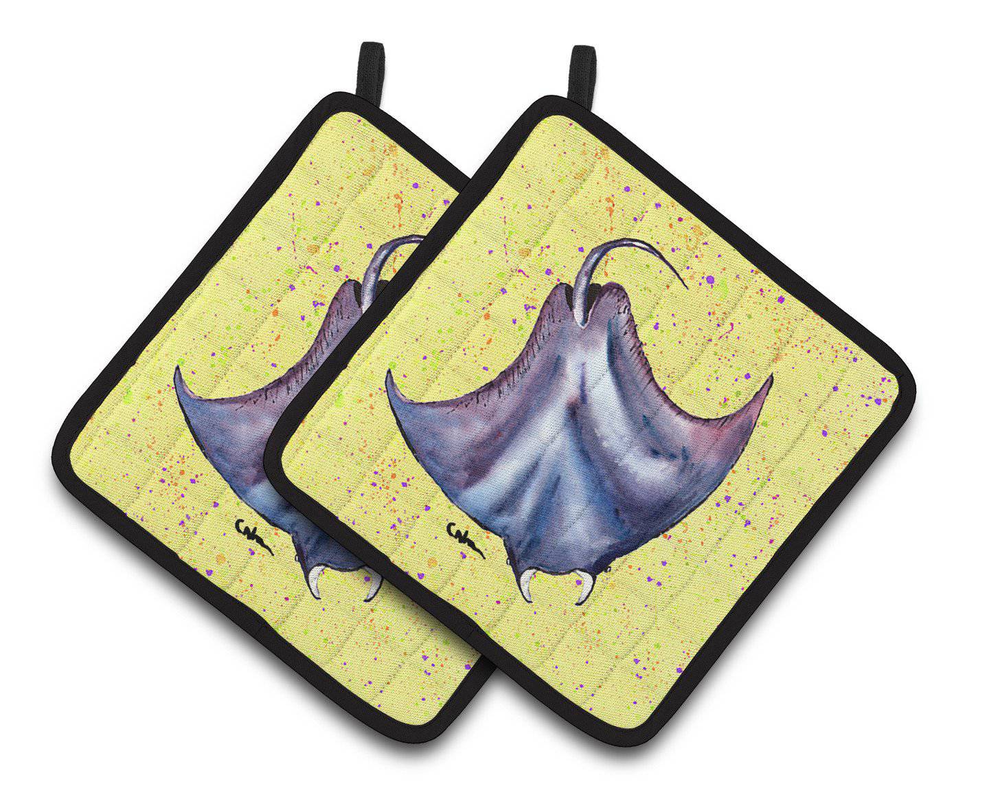 Stingray on Yellow Pair of Pot Holders 8531PTHD - the-store.com