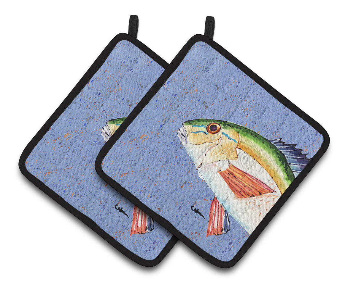 Rainbow Trout on Blue Pair of Pot Holders 8534PTHD - the-store.com