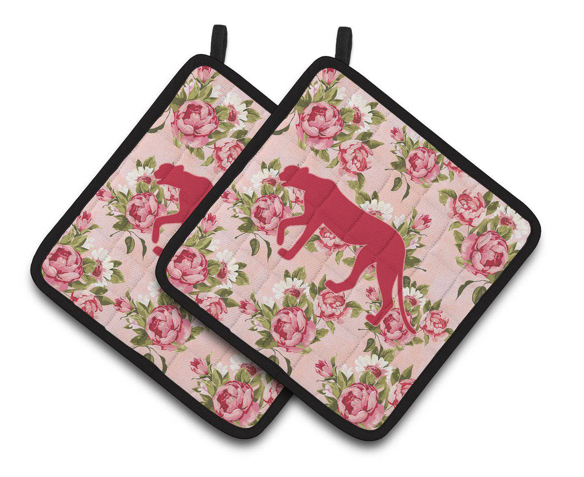 Leopard Shabby Chic Pink Roses   Pair of Pot Holders BB1004-RS-PK-PTHD - the-store.com