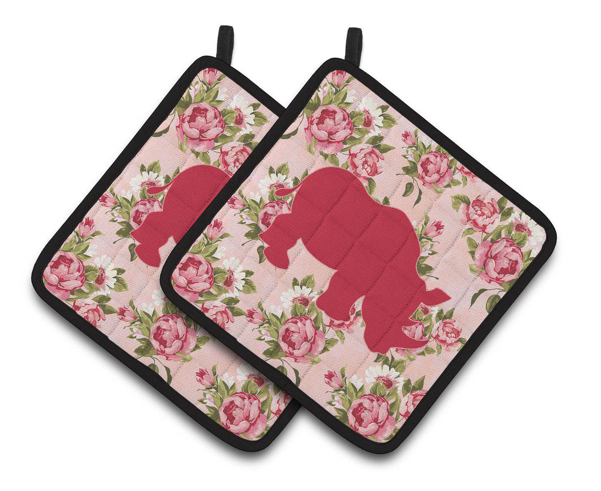 Rhinoceros Shabby Chic Pink Roses   Pair of Pot Holders BB1006-RS-PK-PTHD - the-store.com