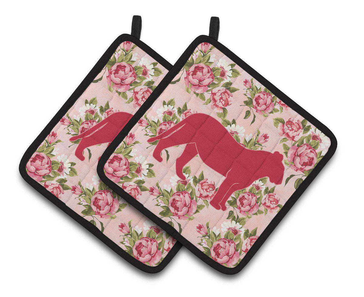 Tiger Shabby Chic Pink Roses   Pair of Pot Holders BB1010-RS-PK-PTHD - the-store.com