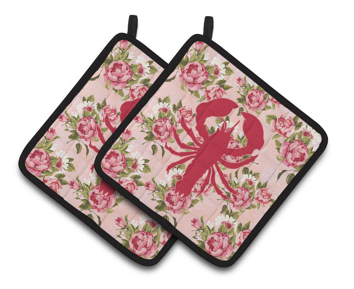 Lobster Shabby Chic Pink Roses  Pair of Pot Holders BB1015-RS-PK-PTHD - the-store.com