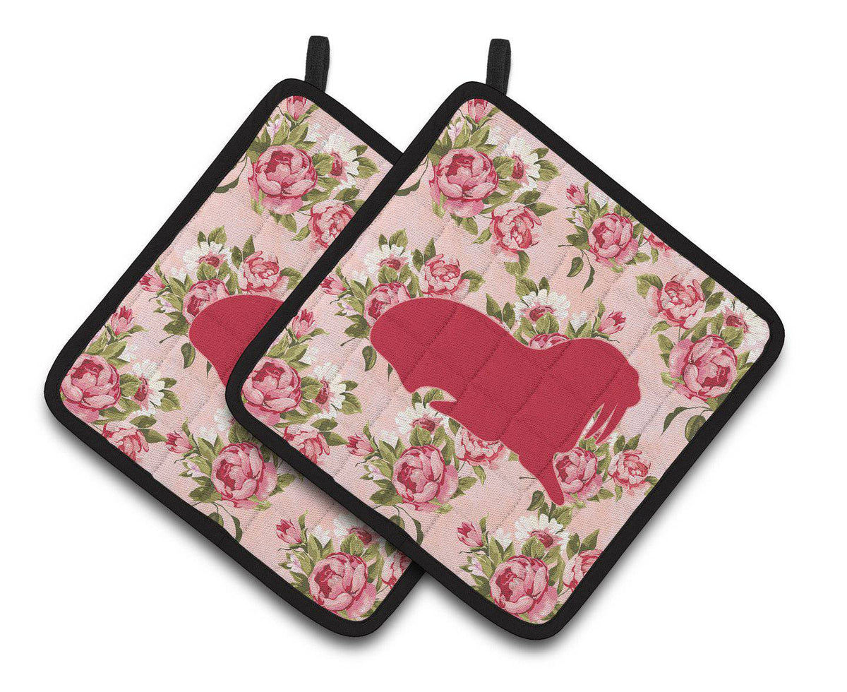 Walrus Shabby Chic Pink Roses  Pair of Pot Holders BB1017-RS-PK-PTHD - the-store.com
