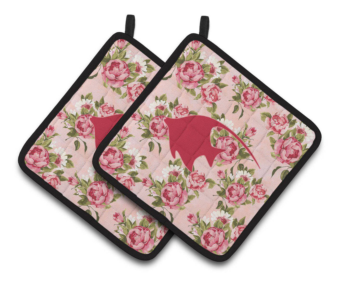 Fish - Angel Fish Shabby Chic Pink Roses  Pair of Pot Holders BB1019-RS-PK-PTHD - the-store.com