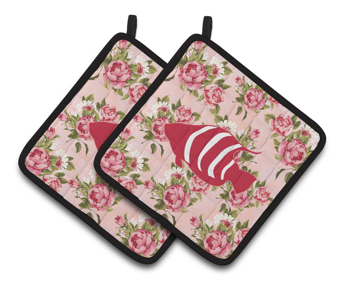 Fish Shabby Chic Pink Roses  Pair of Pot Holders BB1020-RS-PK-PTHD - the-store.com