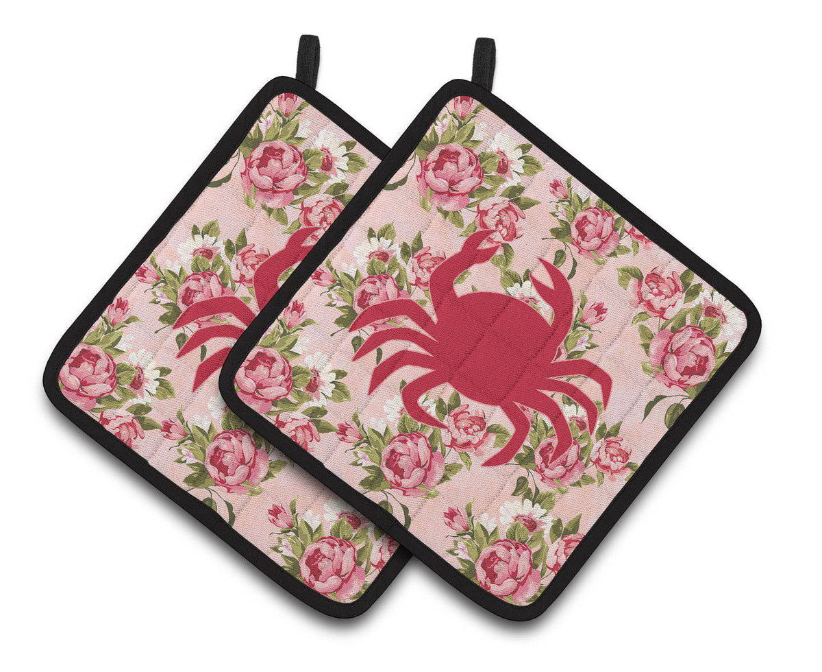 Crab Shabby Chic Pink Roses  Pair of Pot Holders BB1024-RS-PK-PTHD - the-store.com