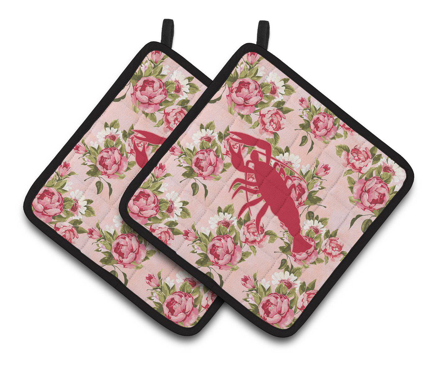 Lobster Shabby Chic Pink Roses  Pair of Pot Holders BB1028-RS-PK-PTHD - the-store.com