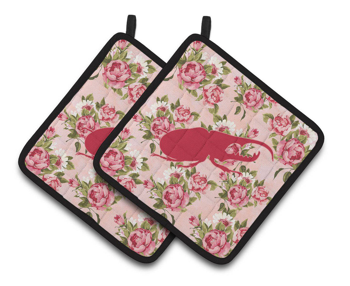 Beetle Shabby Chic Pink Roses  Pair of Pot Holders BB1056-RS-PK-PTHD - the-store.com