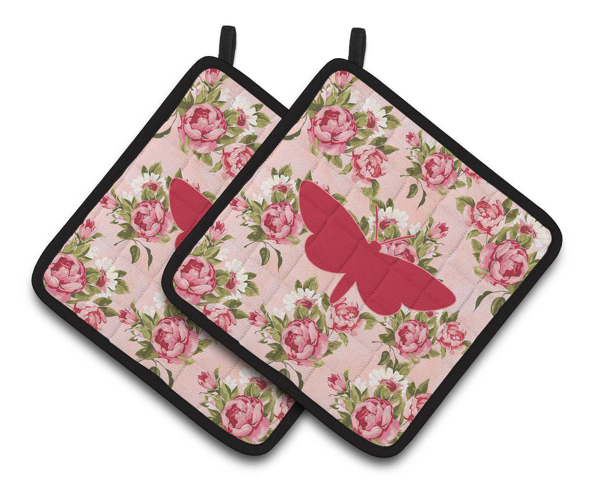 Moth Shabby Chic Pink Roses  Pair of Pot Holders BB1059-RS-PK-PTHD - the-store.com