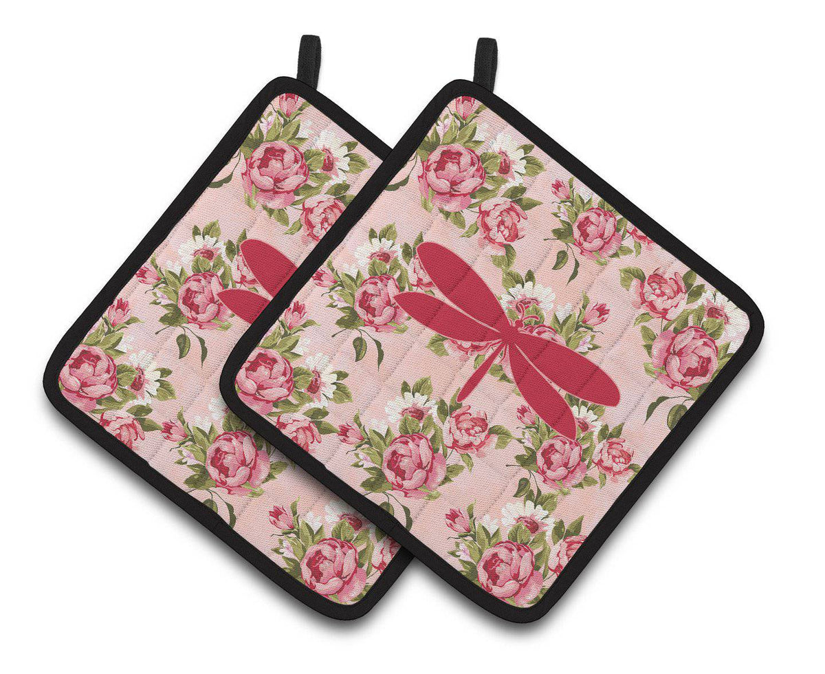 Moth Shabby Chic Pink Roses  Pair of Pot Holders BB1061-RS-PK-PTHD - the-store.com