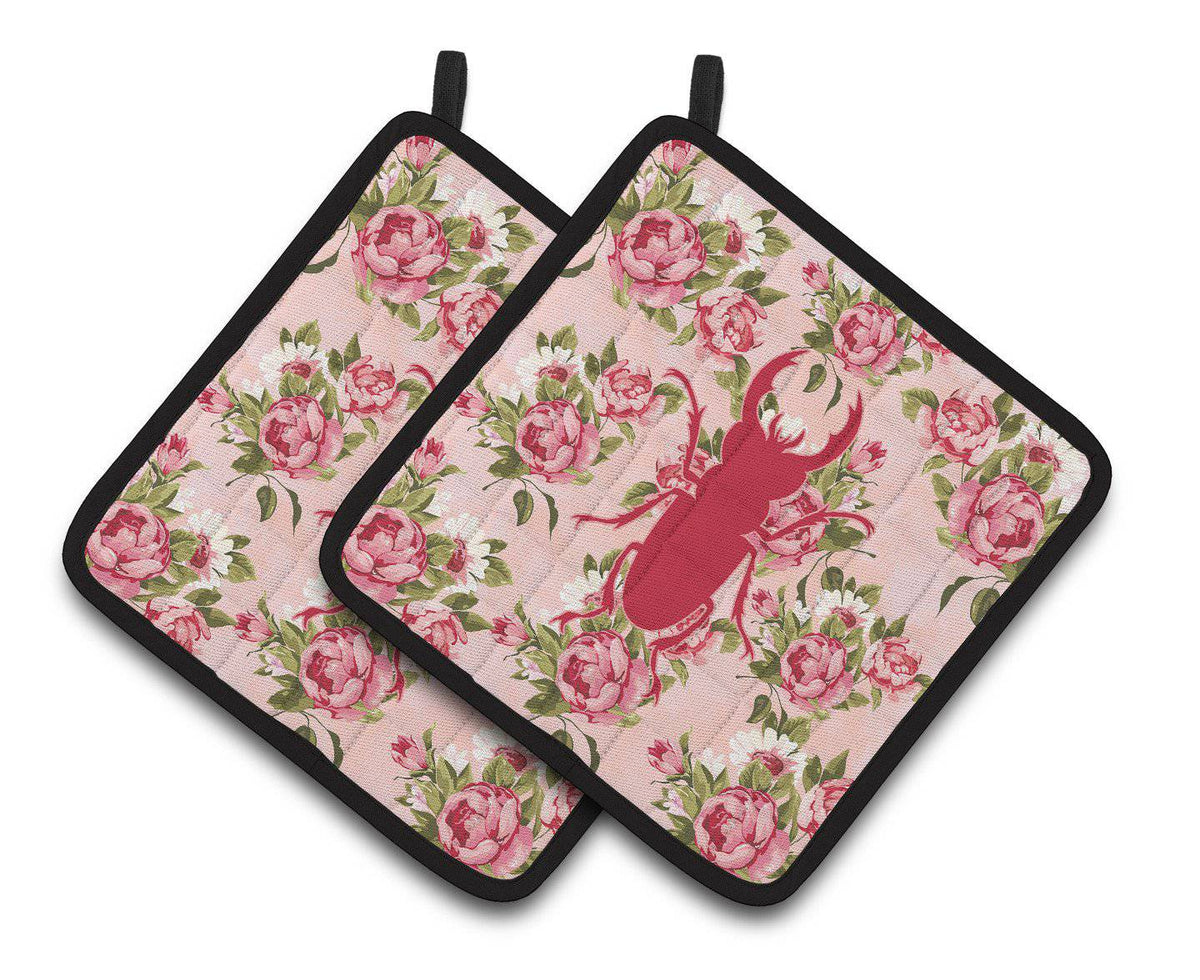 Beetle Shabby Chic Pink Roses  Pair of Pot Holders BB1063-RS-PK-PTHD - the-store.com