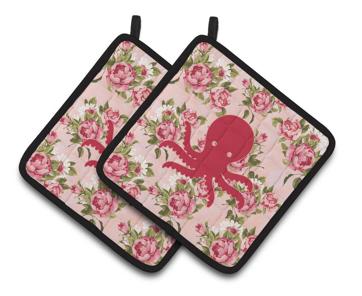 Octopus Shabby Chic Pink Roses  Pair of Pot Holders BB1090-RS-PK-PTHD - the-store.com