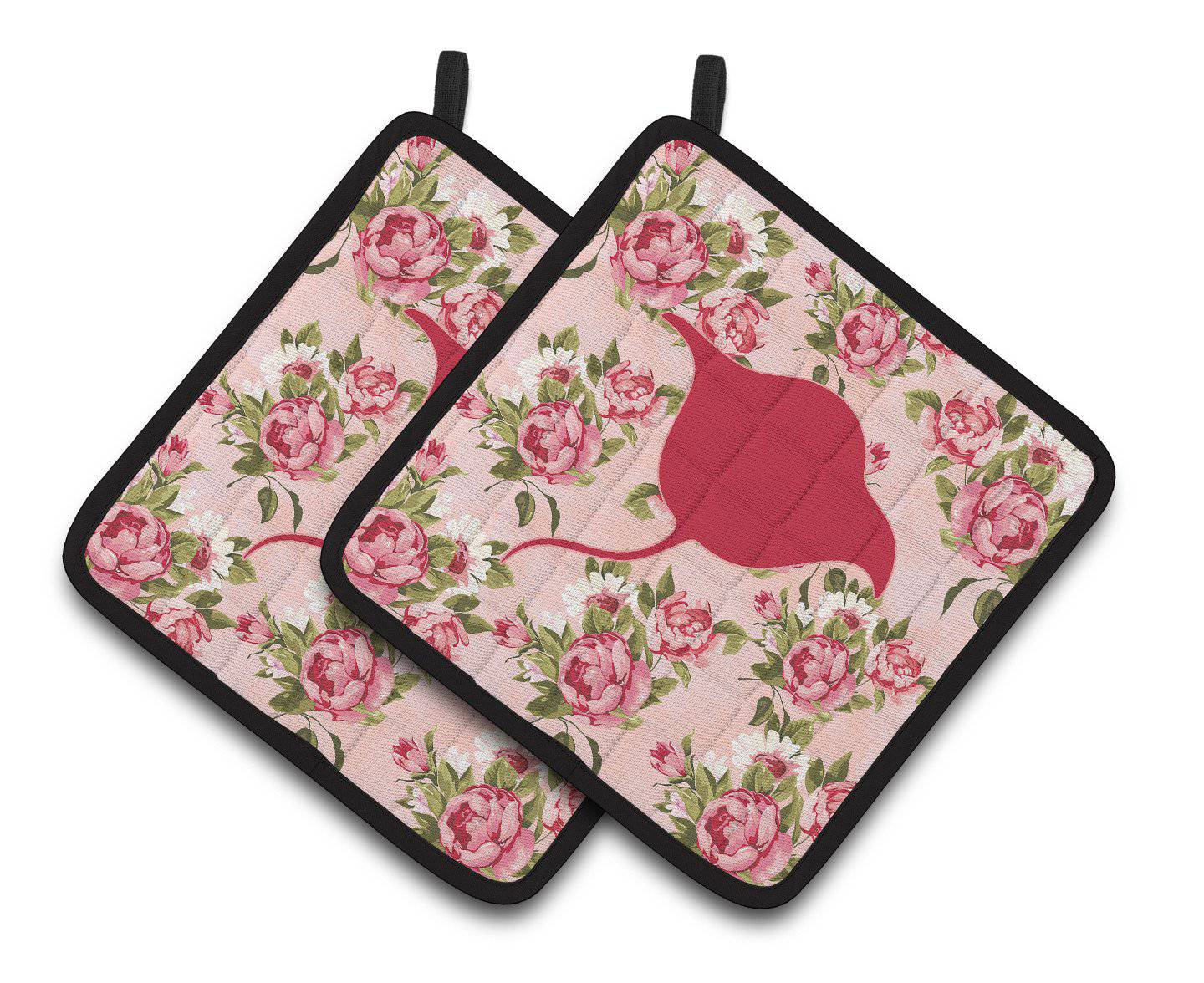 Stingray Shabby Chic Pink Roses  Pair of Pot Holders BB1094-RS-PK-PTHD - the-store.com
