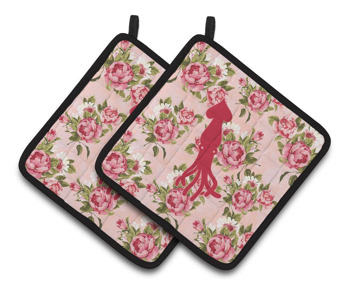 Squid Shabby Chic Pink Roses  Pair of Pot Holders BB1096-RS-PK-PTHD - the-store.com