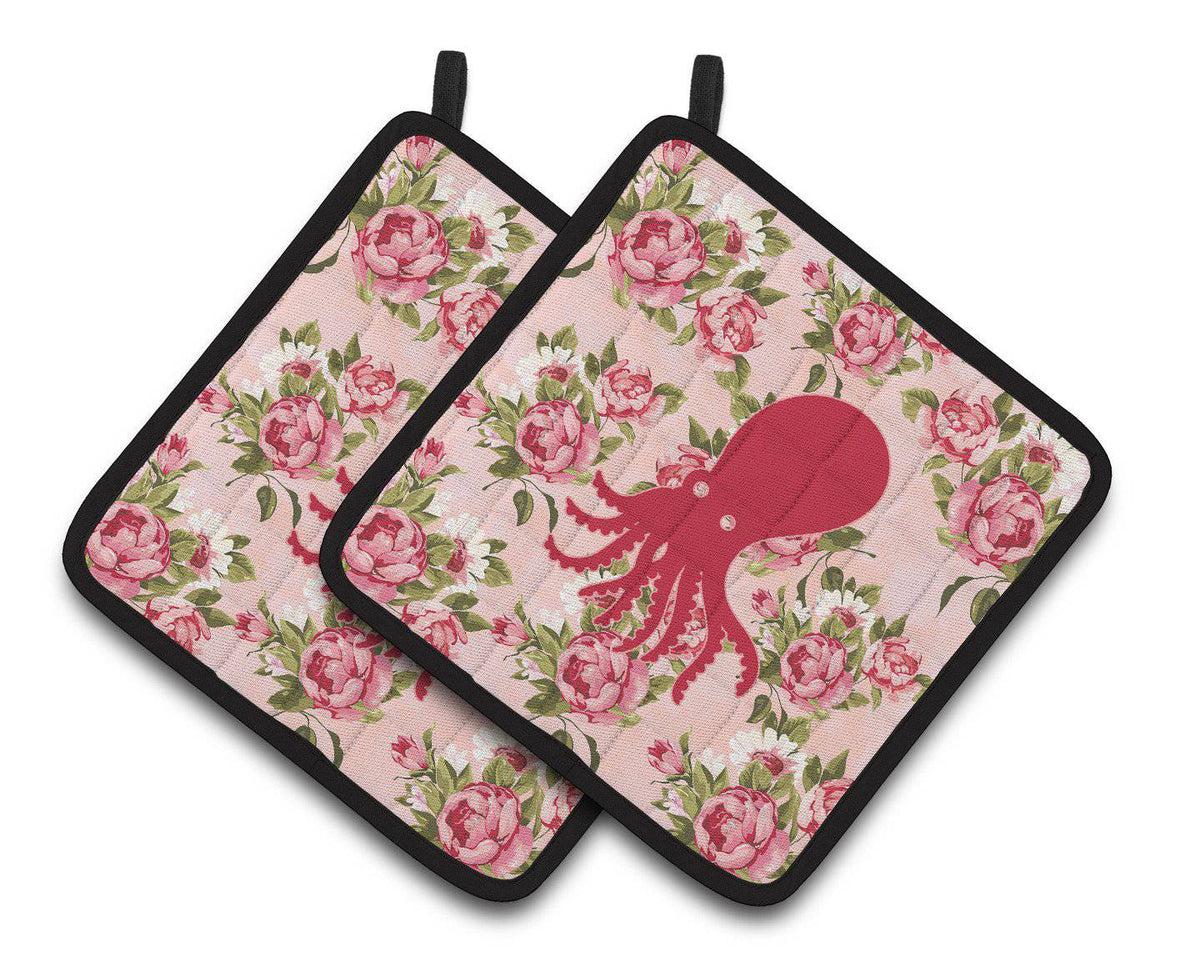 Octopus Shabby Chic Pink Roses  Pair of Pot Holders BB1098-RS-PK-PTHD - the-store.com