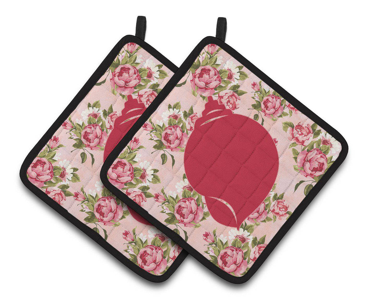 Shell Shabby Chic Pink Roses  Pair of Pot Holders BB1099-RS-PK-PTHD - the-store.com