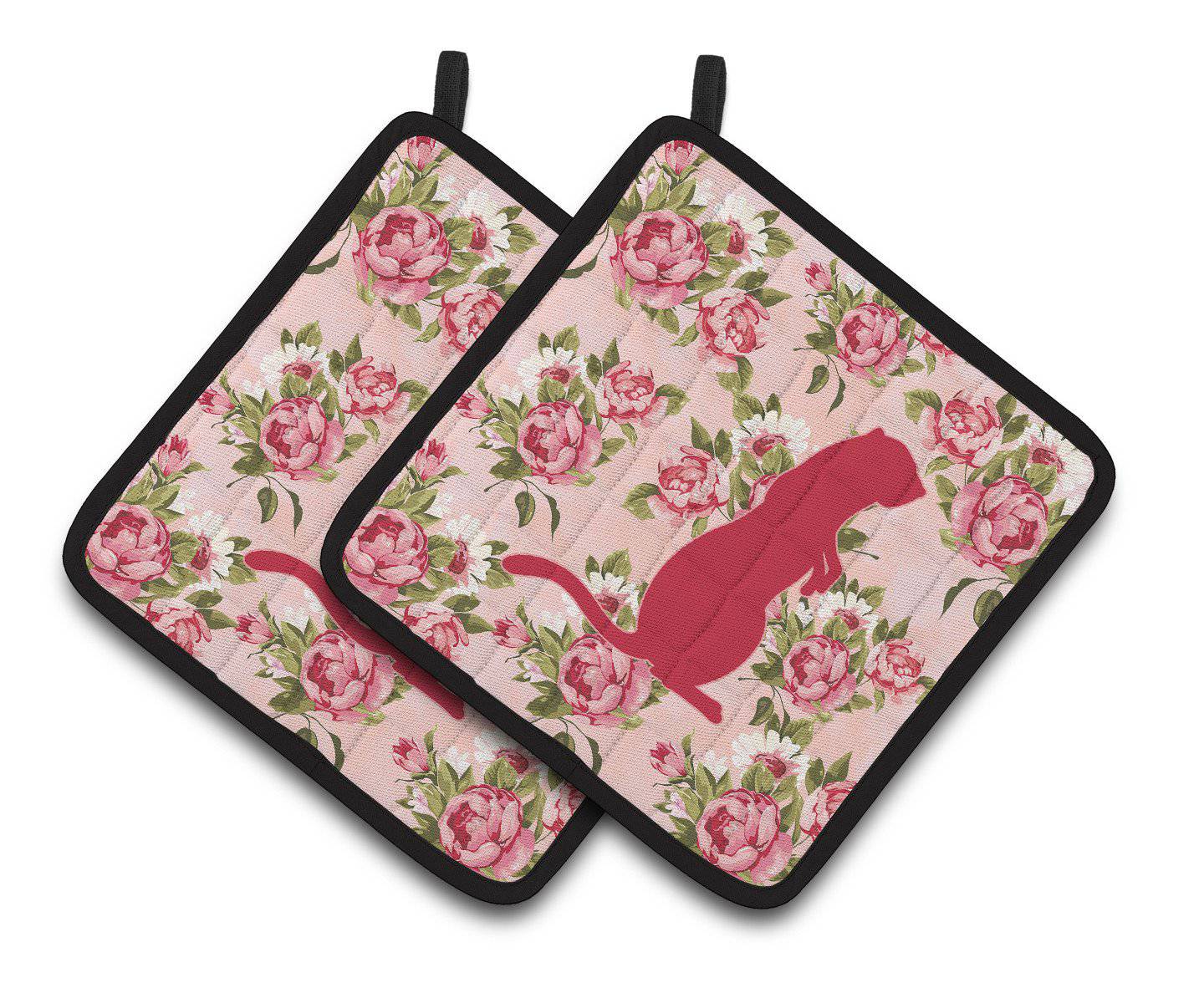 Meerkat Shabby Chic Pink Roses  Pair of Pot Holders BB1118-RS-PK-PTHD - the-store.com