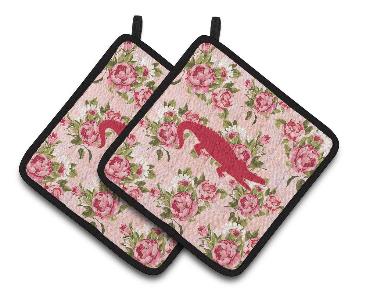 Alligator Shabby Chic Pink Roses  Pair of Pot Holders BB1120-RS-PK-PTHD - the-store.com