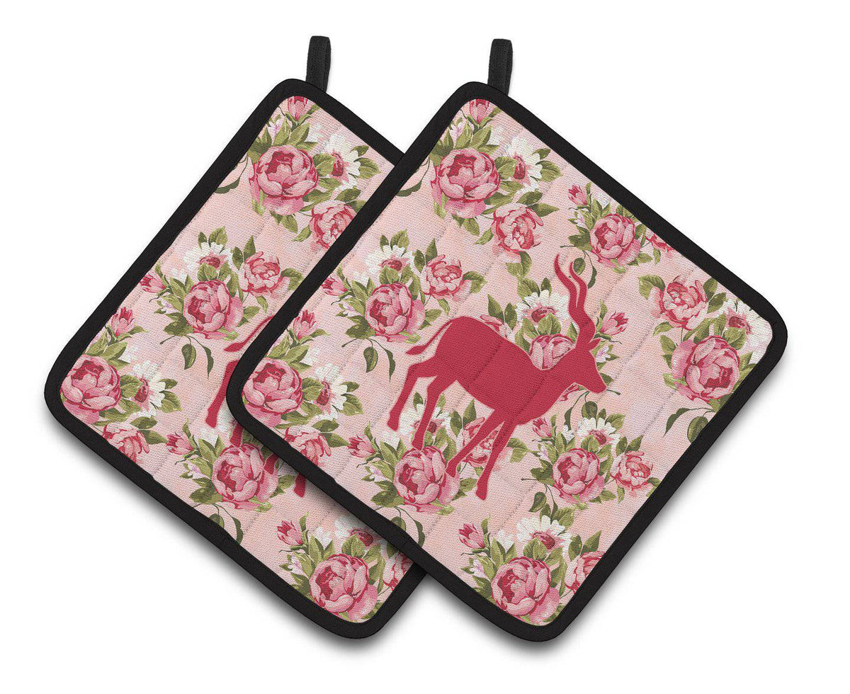 Deer Shabby Chic Pink Roses  Pair of Pot Holders BB1121-RS-PK-PTHD - the-store.com