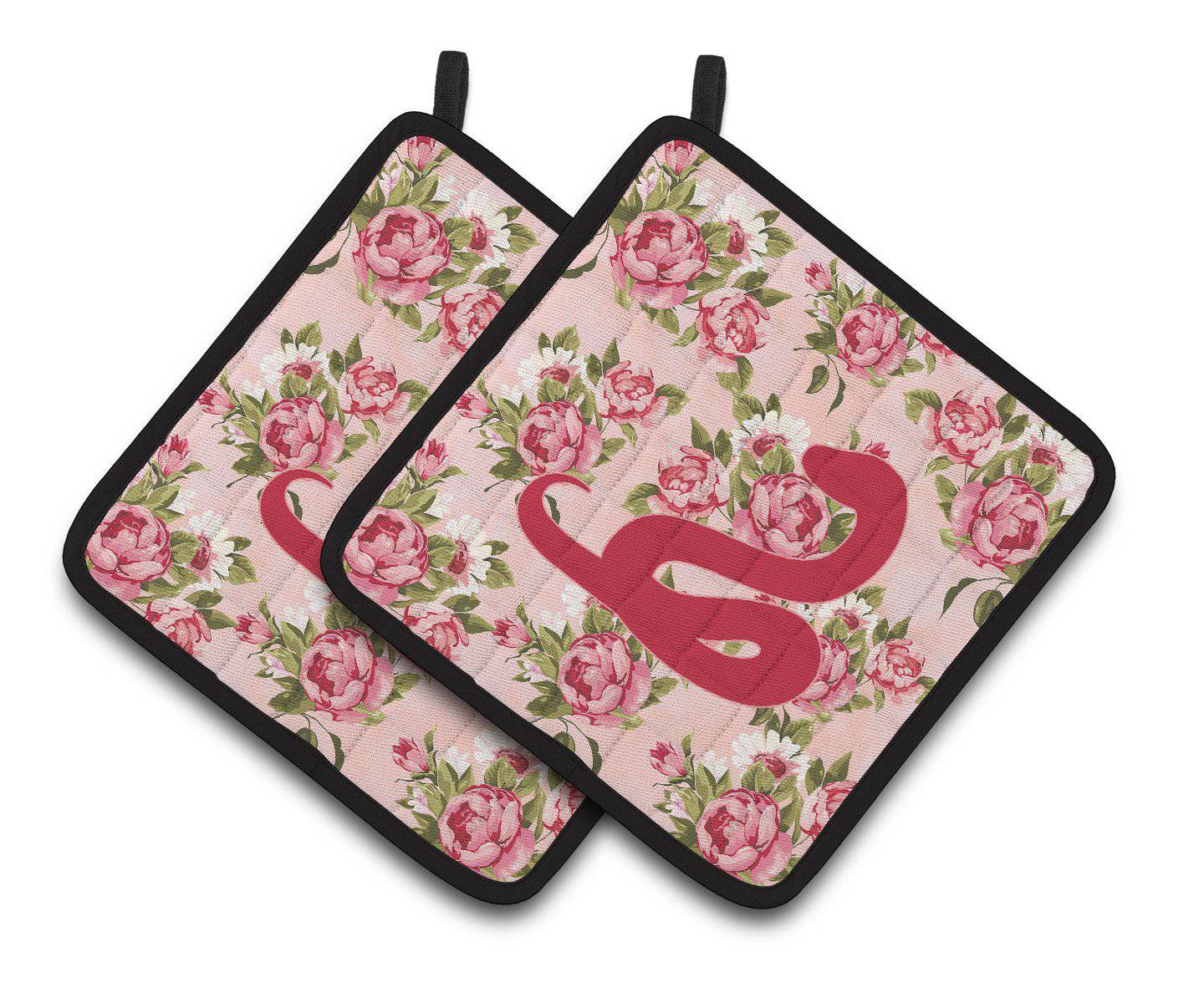 Snake Shabby Chic Pink Roses  Pair of Pot Holders BB1124-RS-PK-PTHD - the-store.com