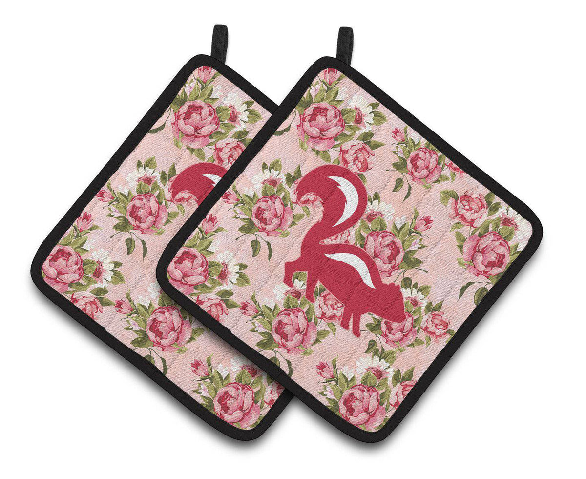 Skunk Shabby Chic Pink Roses  Pair of Pot Holders BB1125-RS-PK-PTHD - the-store.com