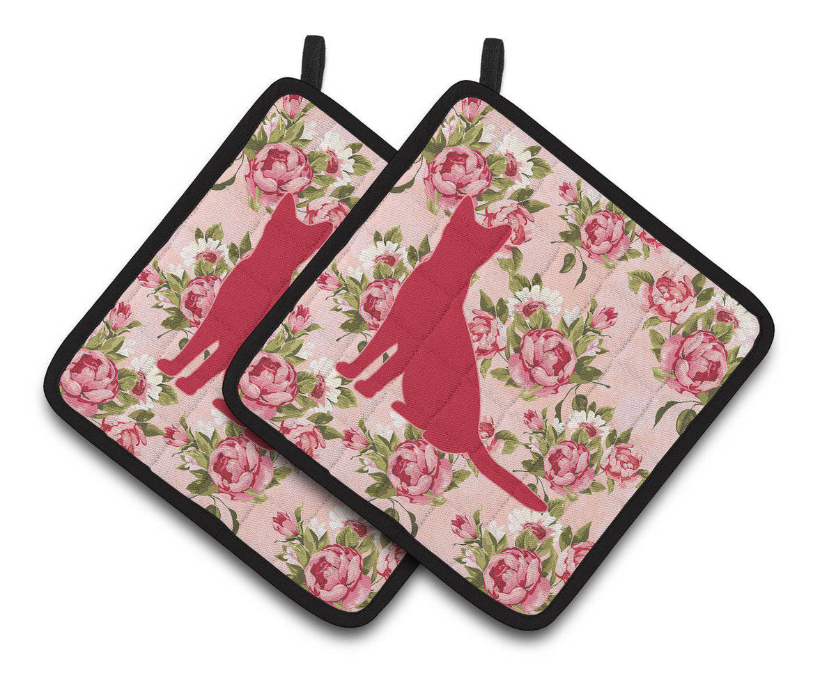 Cat Shabby Chic Pink Roses  Pair of Pot Holders BB1071-RS-PK-PTHD - the-store.com