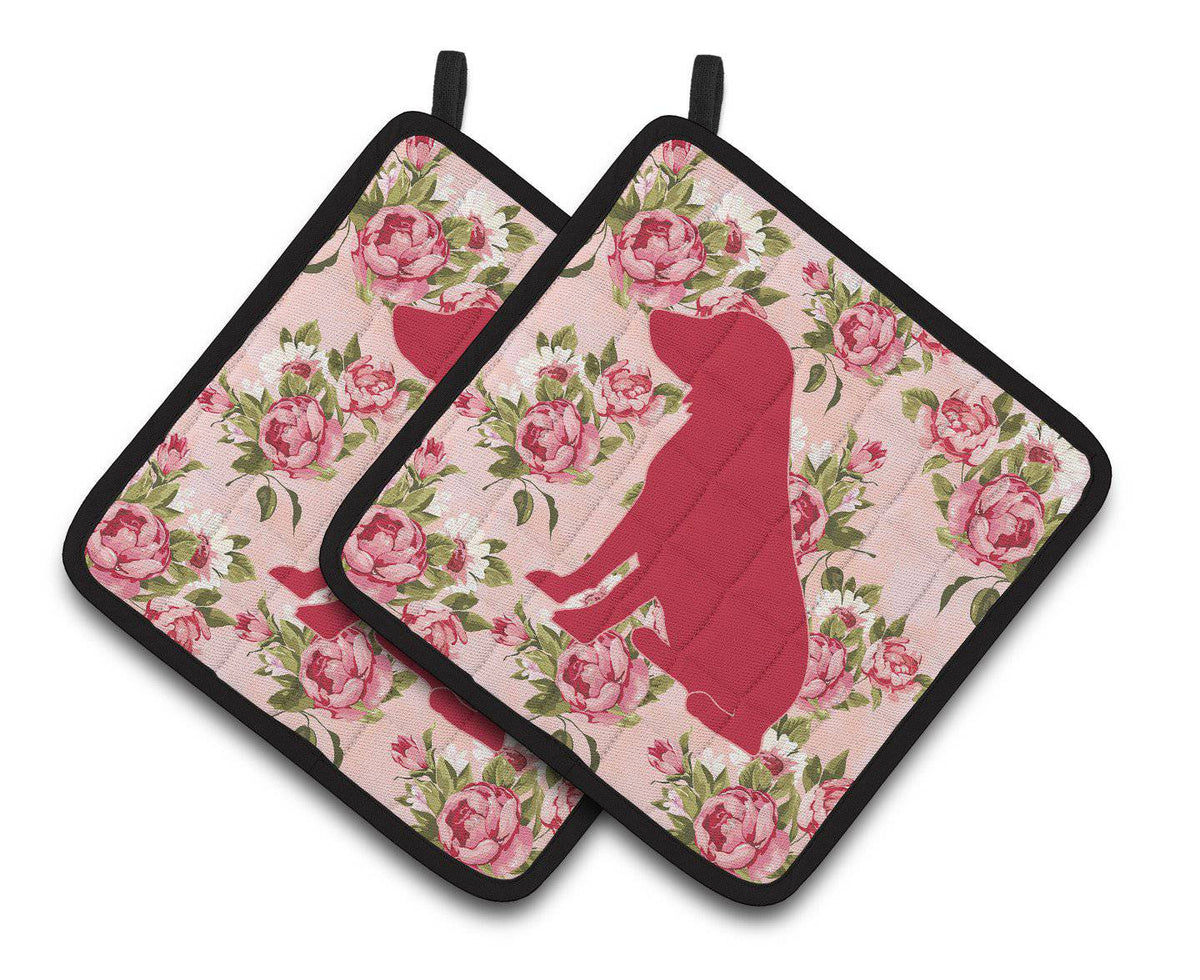 Boykin Spaniel Shabby Chic Pink Roses  Pair of Pot Holders BB1070-RS-PK-PTHD - the-store.com