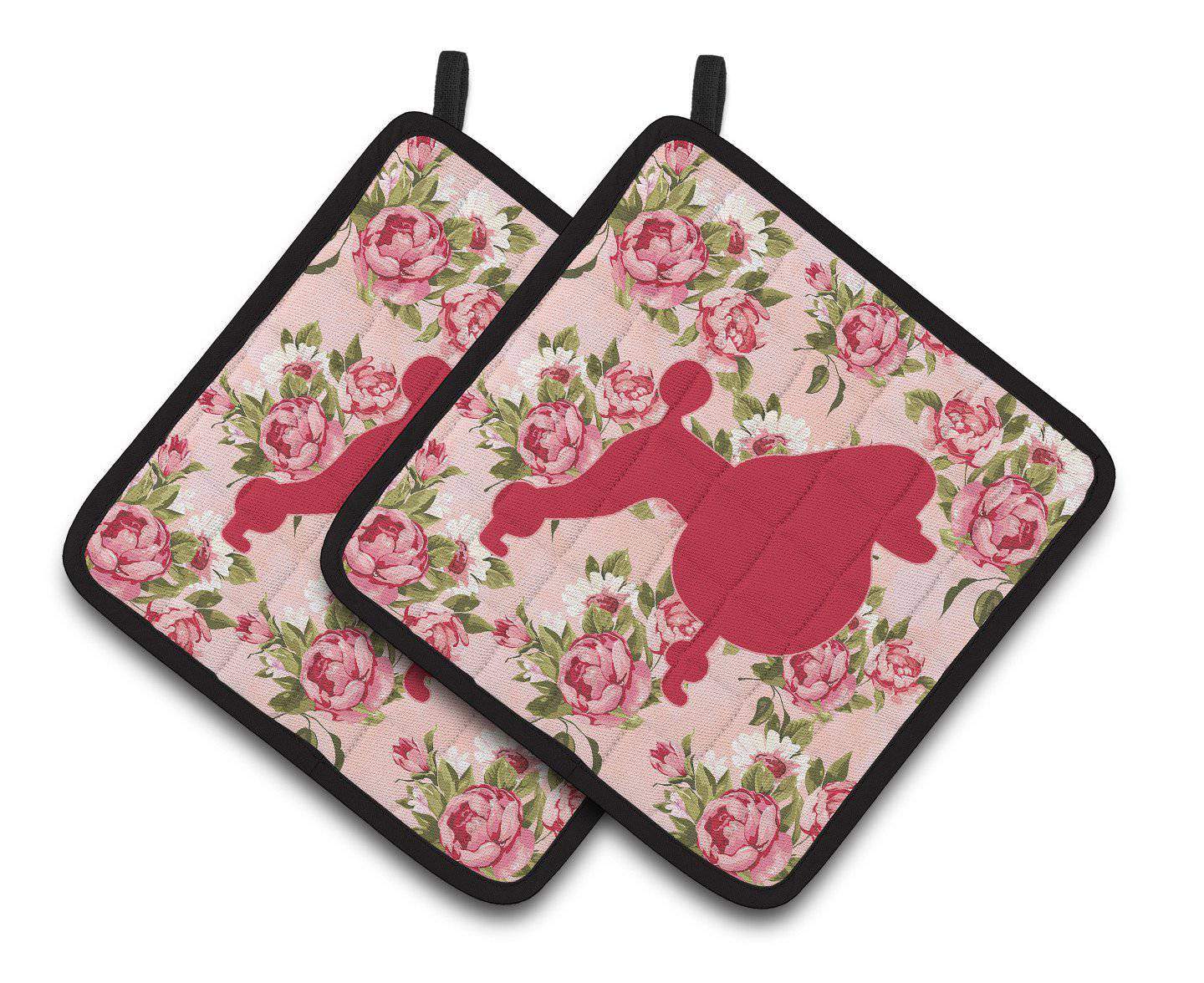 Poodle Shabby Chic Pink Roses  Pair of Pot Holders BB1072-RS-PK-PTHD - the-store.com