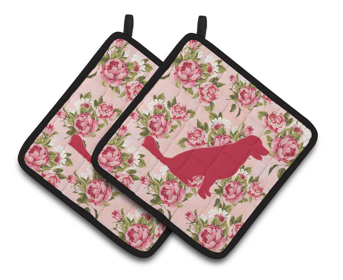 Labrador Shabby Chic Pink Roses  Pair of Pot Holders BB1076-RS-PK-PTHD - the-store.com