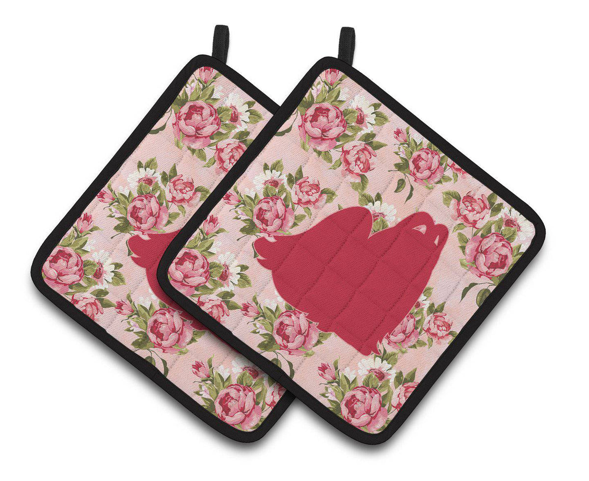 Maltese Shabby Chic Pink Roses  Pair of Pot Holders BB1079-RS-PK-PTHD - the-store.com