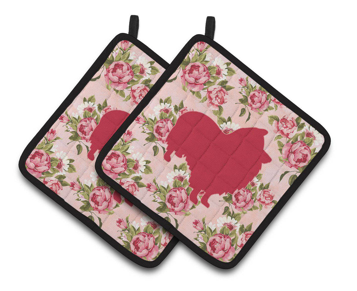 Sheltie Shabby Chic Pink Roses  Pair of Pot Holders BB1080-RS-PK-PTHD - the-store.com