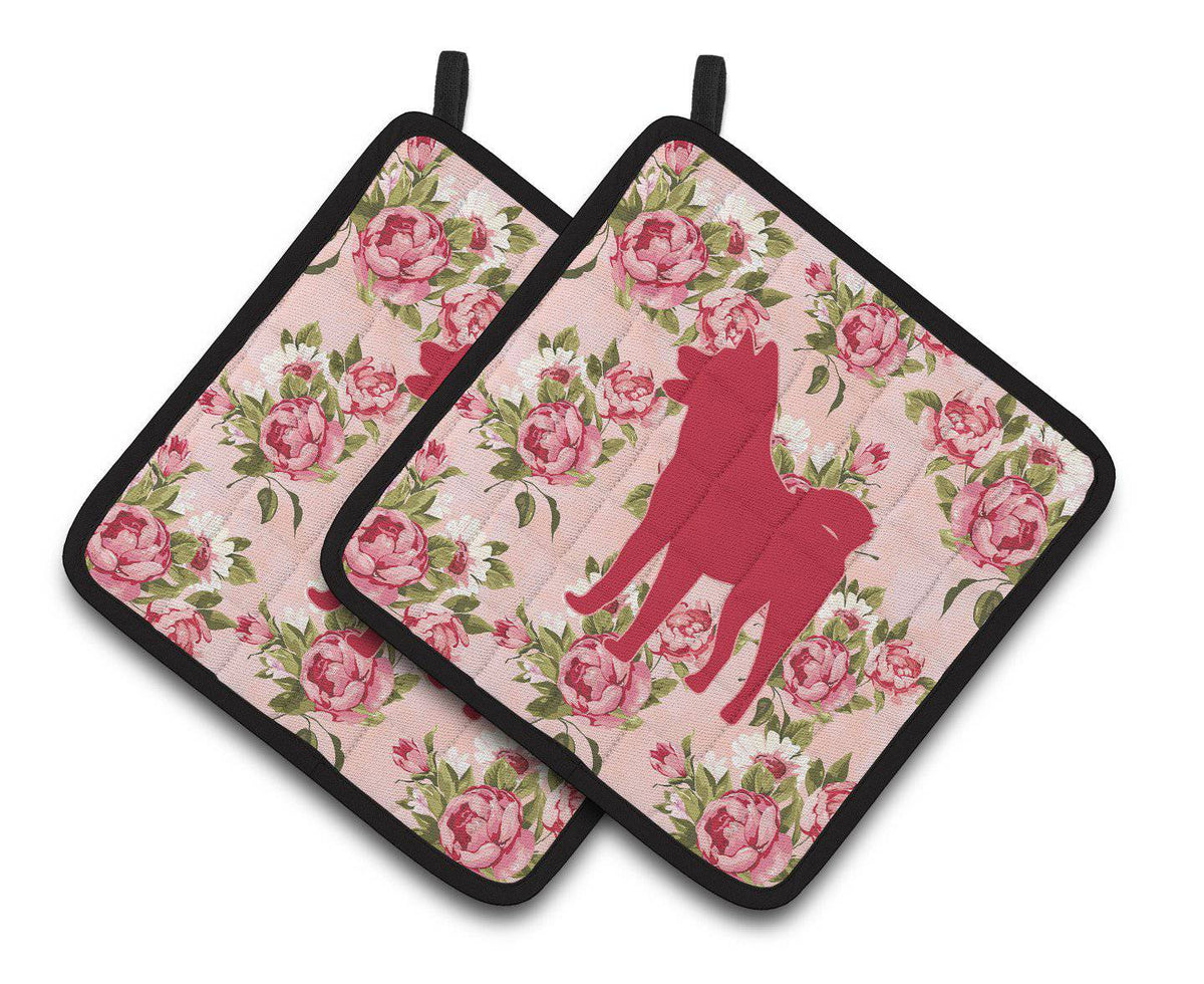 Akita Shabby Chic Pink Roses  Pair of Pot Holders BB1082-RS-PK-PTHD - the-store.com